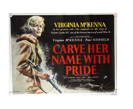 Carve Her Name With Pride (1958) Quad Poster, UK Quad poster for this WWII film starring Virginia McKenna and with Eric Pulfo