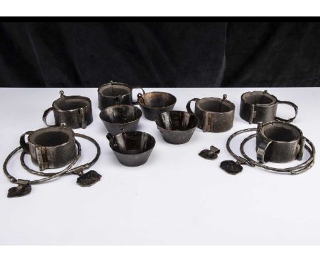 Ben Hur Film Props, collection of props from the Ben-Hur 2016 remake comprising four Slave Collars made from grey metal with 
