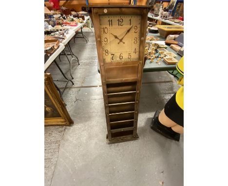 A LARGE WALL HANGING CABINET WITH CLOCK AND LETTER HOLDERS 