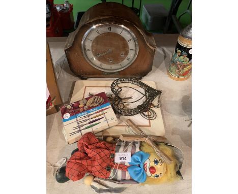A GERMAN MANTLE CLOCK AND A PUPPET ETC 