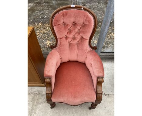 A MAHOGANY BUTTON BACK NURSING CHAIR 