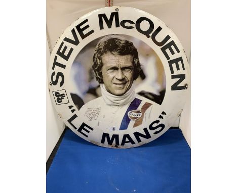 AN ENAMEL STEVE McQUEEN LE MANS CIRCULAR SIGN 