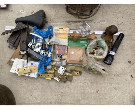 VARIOUS TOOLS AND HARDWARE - HINGES, LOCKS ETC 