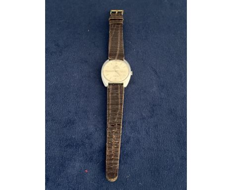GENTS MANUAL NELSON SUPERMASTER STAINLESS STEEL WRISTWATCH 21 JEWELS, BLACK LEATHER STRAP, NO BOX 