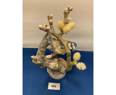 A ROYAL WORCESTER BLUE TIT AND PUSSY WILLOW SIGNED F DOHERTY A/F 