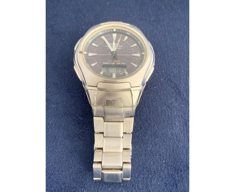 GENTS CASIO WAVE CEPTOR STAINLESS STEEL WATCH NO BOX 