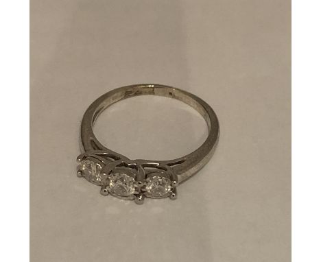 9CT HALLMARKED WHITE GOLD DIAMOND TRILOGY RING ILLUSION SET. TOTAL GROSS WEIGHT 3 GRAMS 