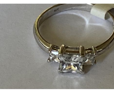 A 9 CARAT WHITE GOLD RING WITH CUBIC ZIRCONIA STONES - WEIGHT 2.1 GRAMS, RING SIZE O 