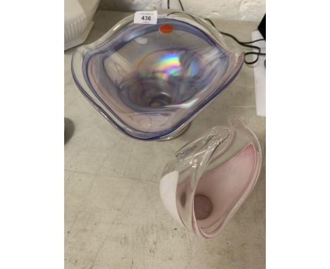 A PAERLISED GLASS MURANO BOWL AND A FURTHER PINK EXAMPLE 