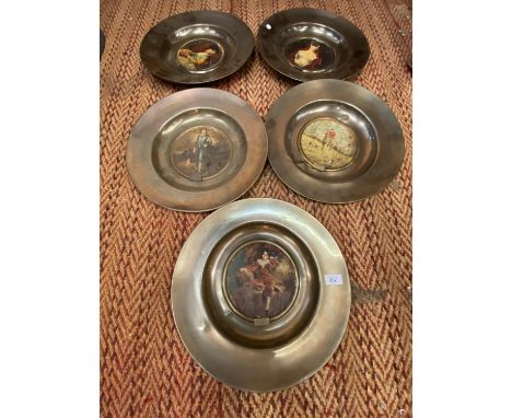 FIVE TRAFFORD PLAQUES DEPICTING LADIES, BOYS AND A HUNTING SCENE 