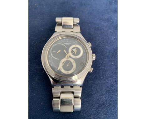 GENTS SWATCH STAINLESS STEEL WRIST WATCH WITH BLUE DIAL 