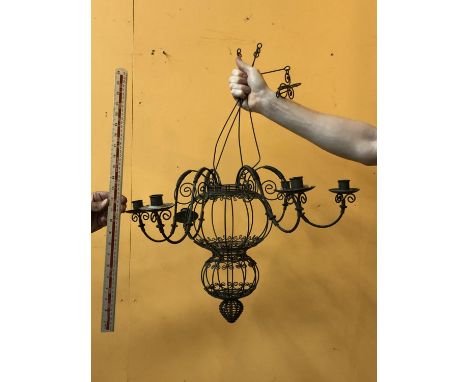 ORNATE WROUGHT IRON FRENCH 6 BRANCH CENTRE CANDELABRUM LIGHT  FITTING 32 X 27 INCHES 