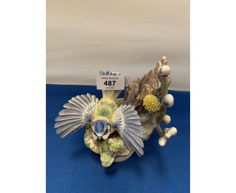 A ROYAL WORCESTER BLUE TIT AND PUSSY WILLOW SIGNED F DOHERTY A/F 