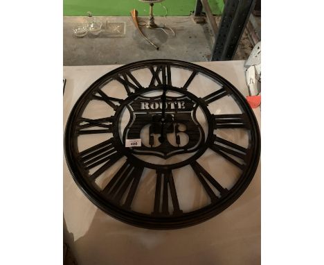 LARGE INDUSTRIAL VINTAGE STYLE METAL ROUTE 66 DESIGN WALL CLOCK BATTERY 55CM 