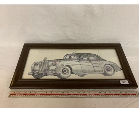 A FRAMED PICTURE OF A 1955 ROLLS ROYCE SILVER CLOUD SIGNED GEORGE R WILLIS 1998 