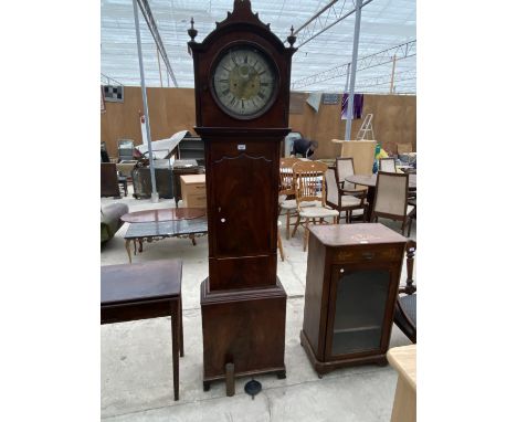 A J CALDWELL, APPLETON MAHOGANY EIGHT DAY LONG CASE CLOCK WITH BRASS FACE AND SILVERISED DIAL 