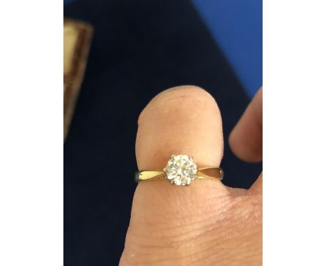18CT HALLMARKED BRILLIANT CUT DIAMOND SOLITAIRE RING, SIX CLAW SET, APPROXIMATE DIAMOND MEASUREMENT 0.50CT. SIZE I.5 