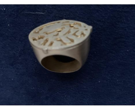 SILVER HALLMARKED MODERN SEAL STYLE RING GOLD PLATED WITH A SATIN FINISH SIZE O.5 TOTAL GROSS WEIGHT APPROX 18 GRAMS 
