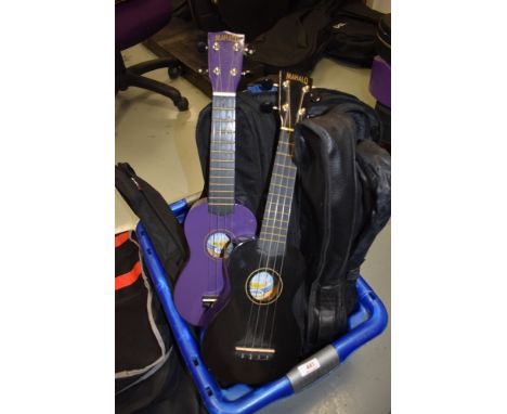 A job lot of nine ukuleles, including Mahalo and Vintage (brand not age)