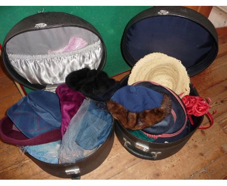 Vintage clothing: Two hat boxes with assorted ladies hats