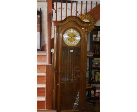 Vintage oak longcase clock, marked as Schmeckenbecher. Approx. 192cm high