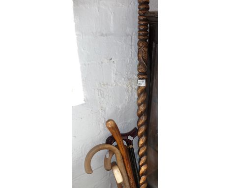 Vintage walking sticks and canes x 5, also inc. a staff with carved man's head and owl