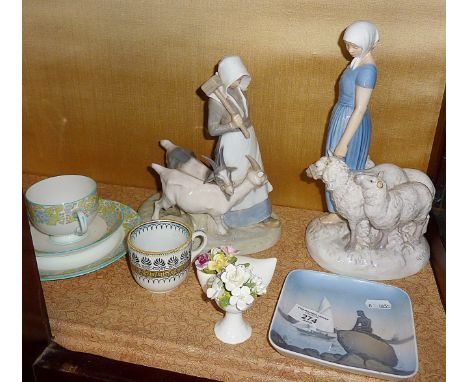 Two Royal Copenhagen figures (A/F), similar ashtray, etc.