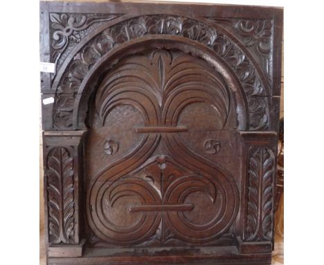 Arched carved oak panel, 25" x 22"