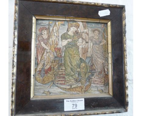 Arts &amp; Crafts tile by Minton after Walter Crane, titled "I Saw Three Ships"