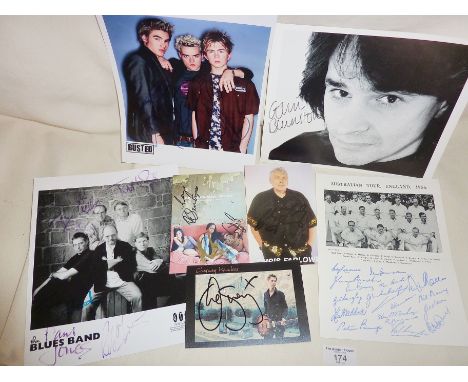 Vintage signed photos of rock and pop stars - The Sugababes, Busted, Chesney Hawkes, the Paul Jones Blues Band, etc. Together