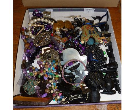 Tray of vintage costume jewellery, and inc. Liberty clown doll