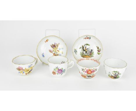 A collection of 19th century/early 20th century German porcelain teacups and saucers, comprising a Meissen teacup and matchin