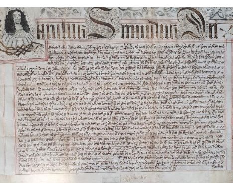 Rare Latin manuscript indenture concerning the recovery of Tithes in the parish of Rathoat, Co. Meath dated 20th June,1664. A