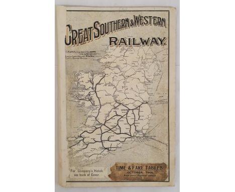 Great Southern &amp; Western Railway. Time &amp; Fare Tables. October 1906. Large format. Map of railway lines with wonderful