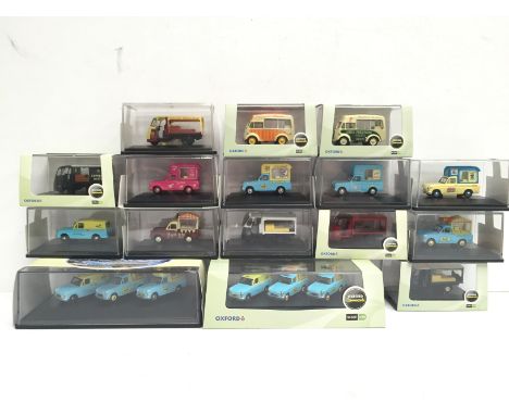 Selection of 1/76 scale Oxford Diecast ice-cream vans and dairy milk floats, includes #76SET01 and #76SET01B Ice Cream Sets. 