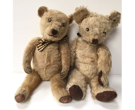 Two mohair jointed teddy bears with stitched eyes, nose and mouth and leather pads, one with button in ear possibly by Chad V