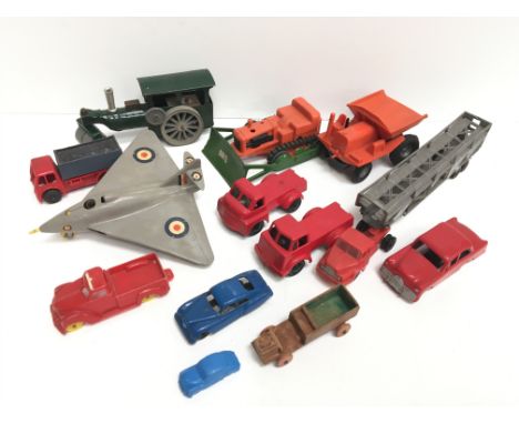 Selection of plastic and tinplate toys by Triang and others, includes a Triang Minic tinplate Road Roller, a Minic plastic Du