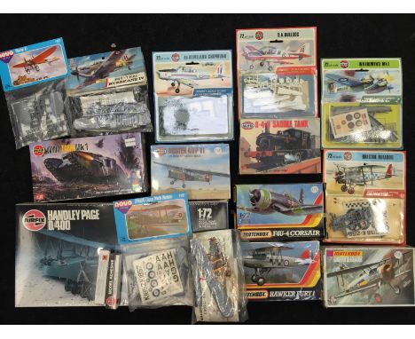 Quantity of plastic aircraft model kits by Airfix, Matchbox and others, includes Airfix Series 1 1/72 scale S.A.Bulldog, De H