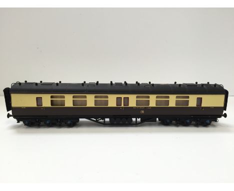 LAWRENCE Scale Models Brass Kit Built GWR Chocolate and Cream 12 wheel Kitchen Car # 9669.  Built by Derek Lawrence in 1993 w