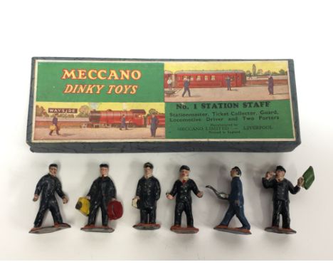 Meccano Dinky Toys No.1 Station Staff, comprising 6 x railway figures including Ticket Collector and Station Master. G/VG in 