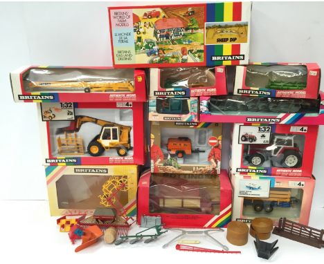 Selection of Britains Farm and Construction models, includes: #9501 Massey-Ferguson MF 3680 Tractor; #9519 JCB Loadall; #9555