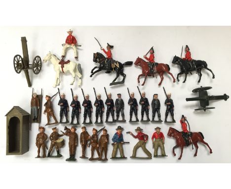 Selection of Britains and other lead figures, includes 10 x Britains Royal Navy figures, 3 x Timpo Cowboys, Johillco mounted 