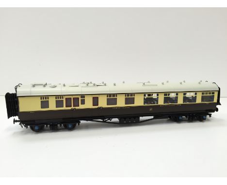 LAWRENCE Scale Models Brass Kit Built GWR Chocolate and Cream 1st Class Kitchen Car no 9617 with Passengers. Built by Derek L