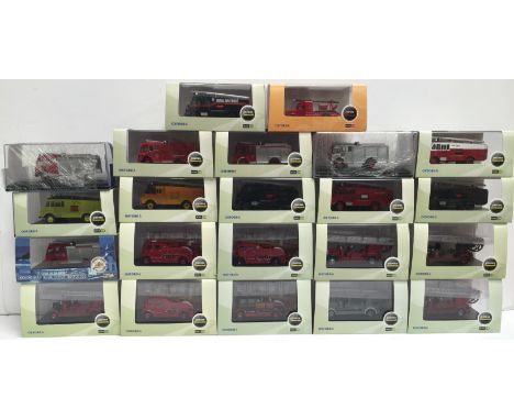 Quantity of 1/76 scale Oxford Commercials diecast fire engine models, includes #76FIRE005 Stanley Fire Brigade Bedford TK Fir