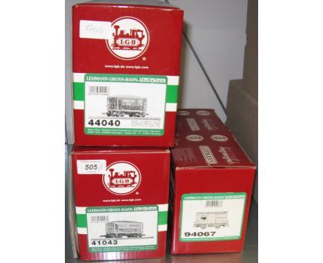 LGB 3 x Freight Cars - 41043 NYC Hopper, 44040 'Morton Salt' Hopper and 94067 Lake George and Boulder Boxcar. All Mint Boxed.