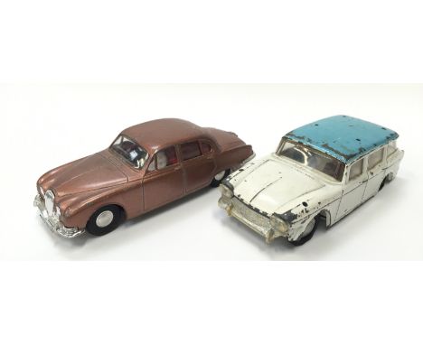 Two Triang Spot-On 1/42 scale models: 276 Jaguar S Type with two figures (G, rear right bumper missing); 306 Humber Super Sni