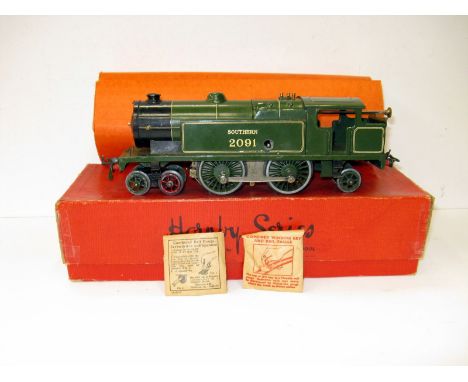 HORNBY 0 Gauge C/W SR Green No 2 4-4-2 Special Tank Locomotive # 2091 c1935/38. A front bogie wheel has been replaced otherwi