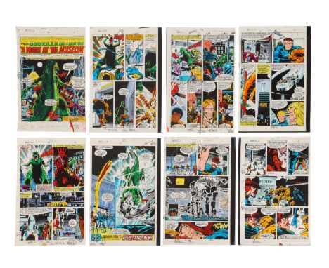 MARVEL COMICS: GODZILLA, KING OF THE MONSTERS - Set of Eight George Roussos Hand-Painted Godzilla No. 20 "A Night at the Muse