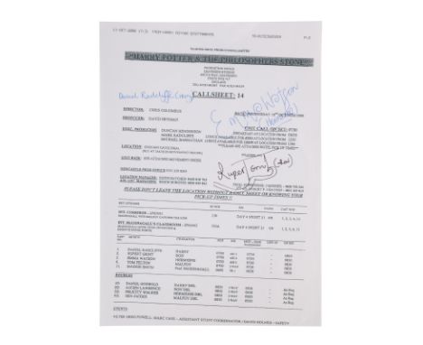 HARRY POTTER AND THE PHILOSOPHER'S STONE (2001) - Autographed Call Sheet - An autographed call sheet from the production of C