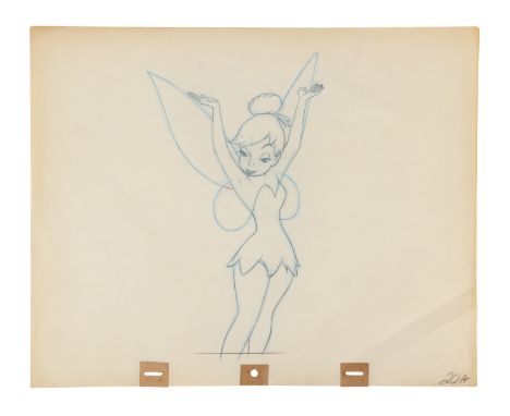 PETER PAN (1953) - Tinkerbell Stretching Original Production Pencil Drawing - A magnificent and rare original production draw